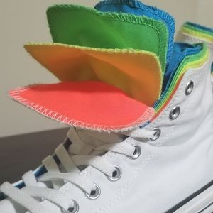 White CONVERSE HI-TOP Multi-Color tongue